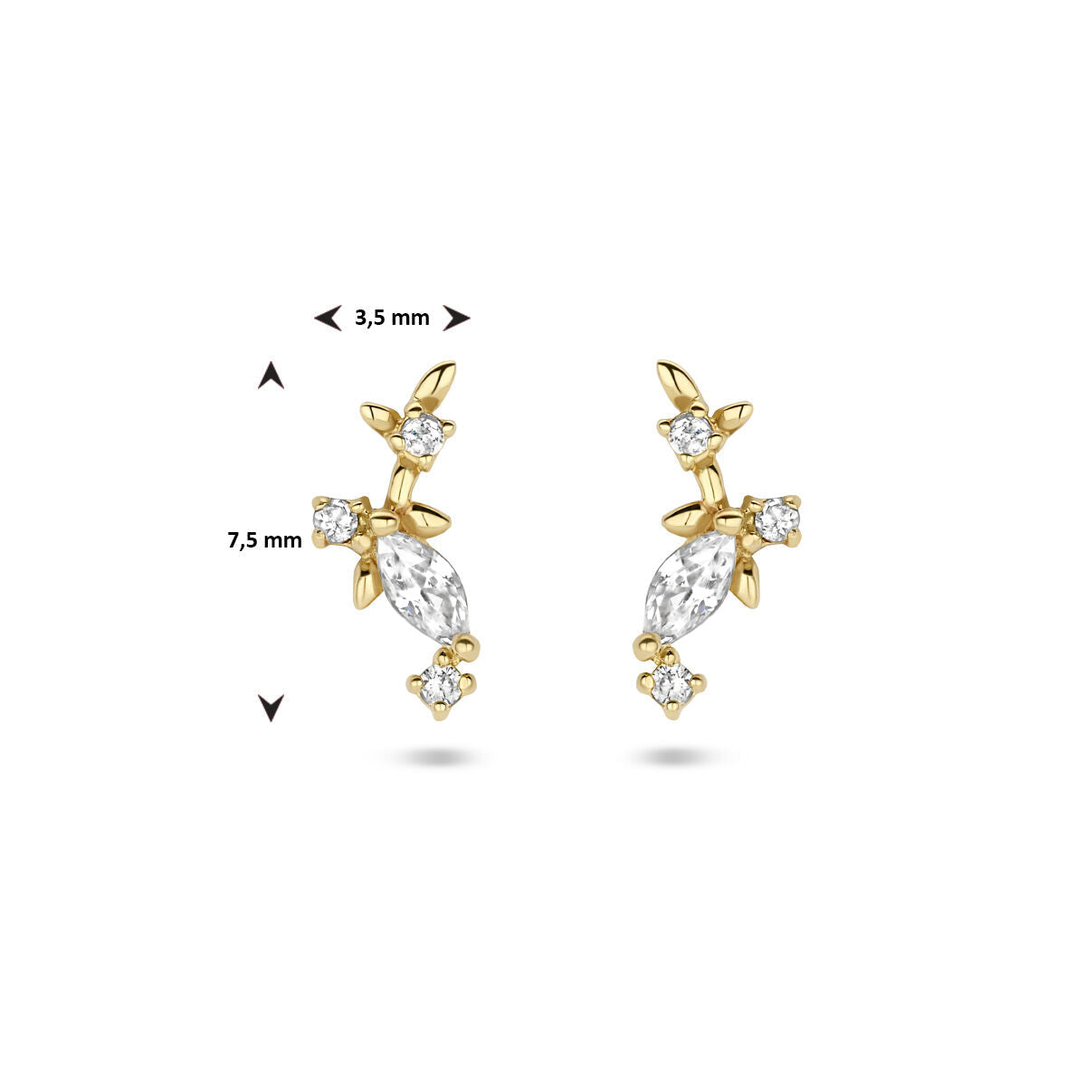 pendientes de botón de zirconia en oro amarillo de 14K