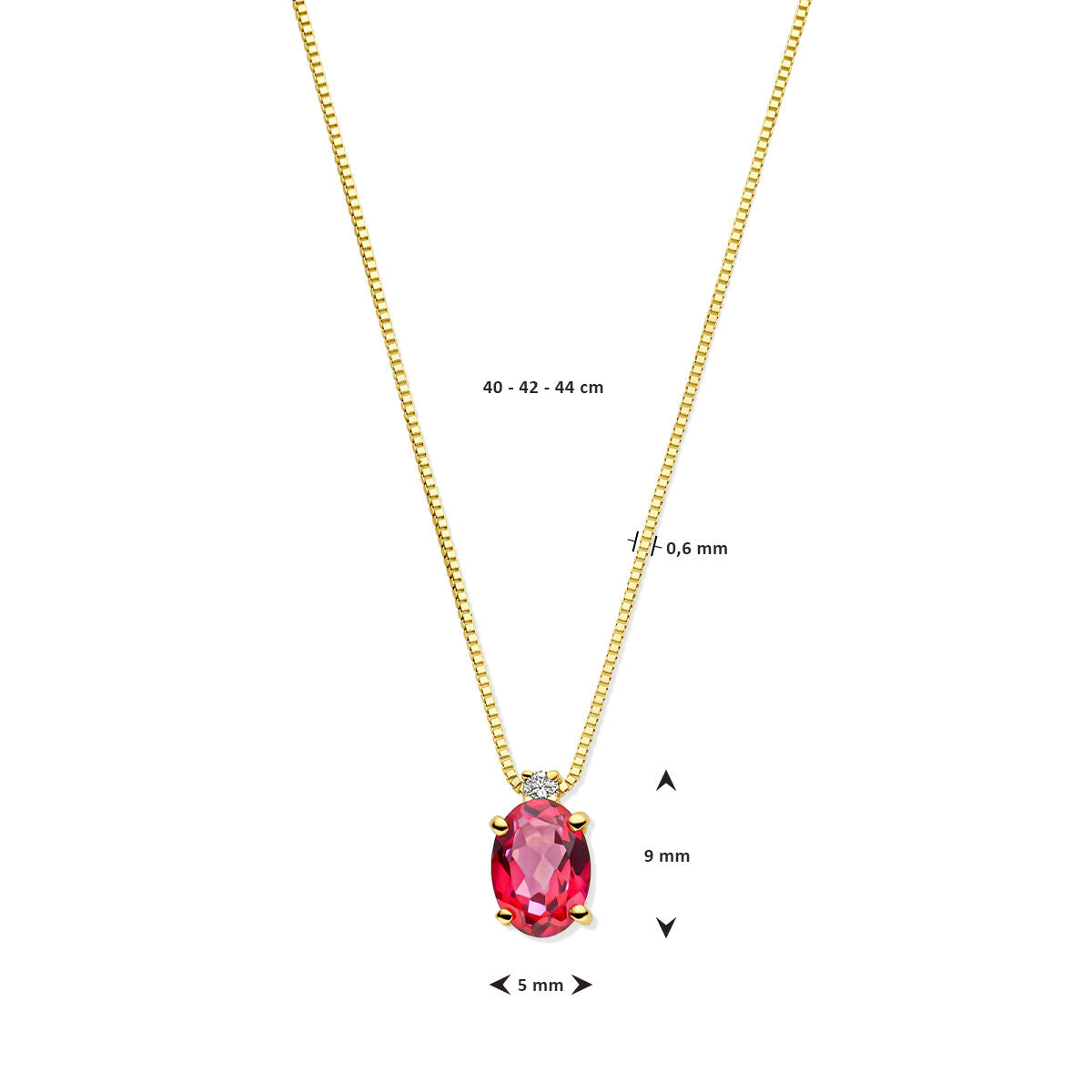 Collar de mujer en oro con topacio rosa y diamante 14K