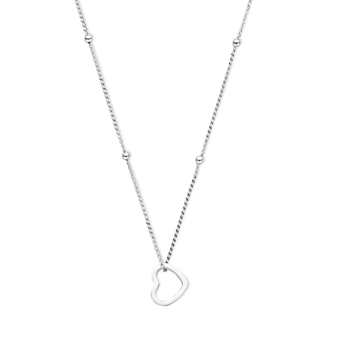Collar de plata rhodium con un colgante en forma de corazón y detalles en cadena.