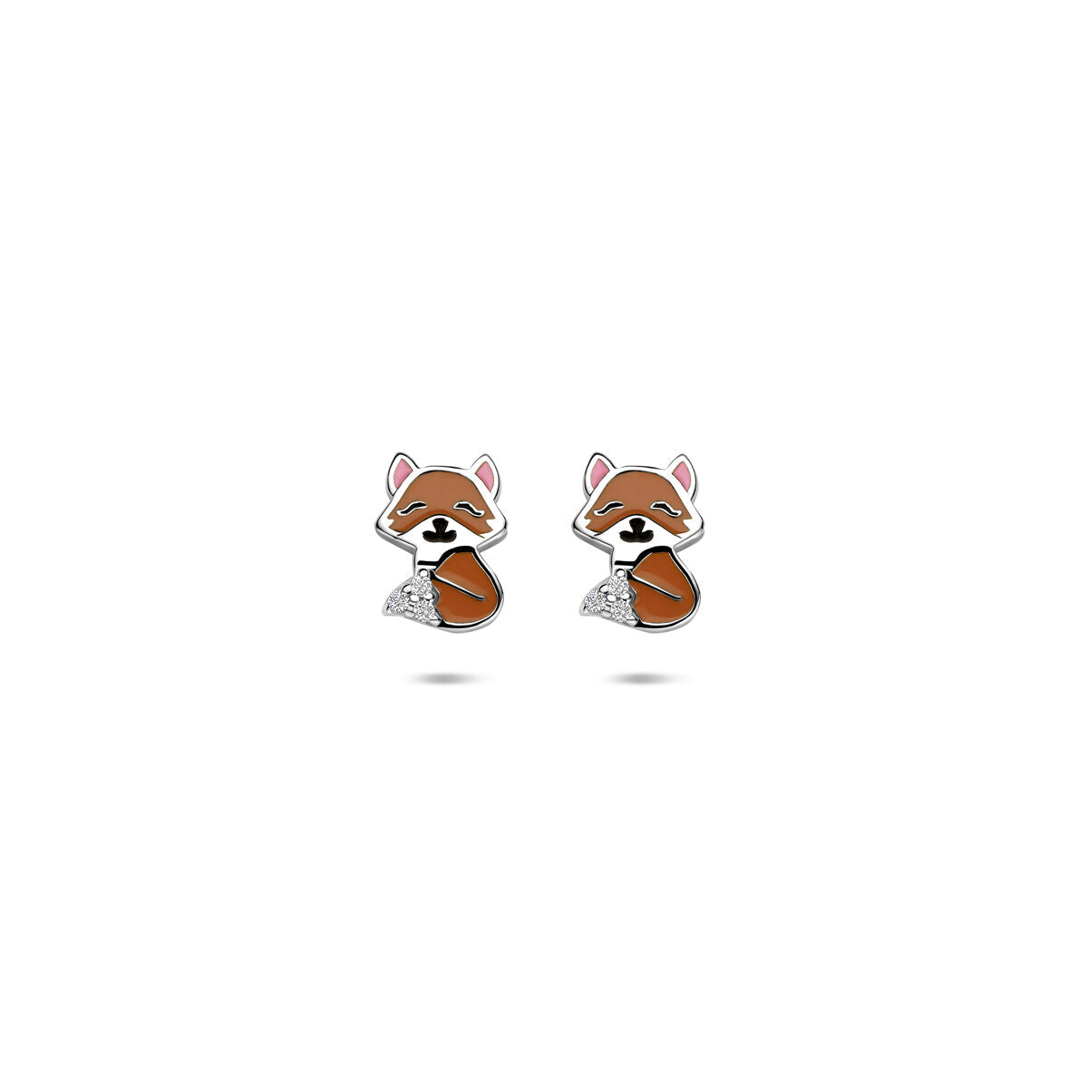 Pendientes de primera puesta de plata con esmalte de zorro y circonitas, 7.5 x 5.5 mm.