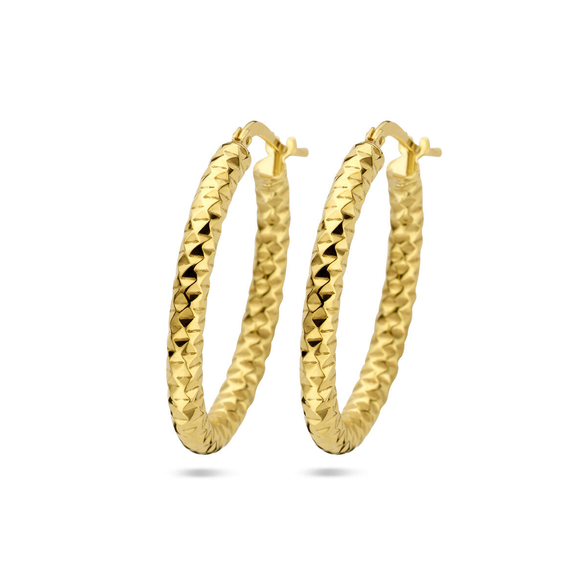 Pendientes de aro de 3,0 mm, con acabado dorado y textura diamante.