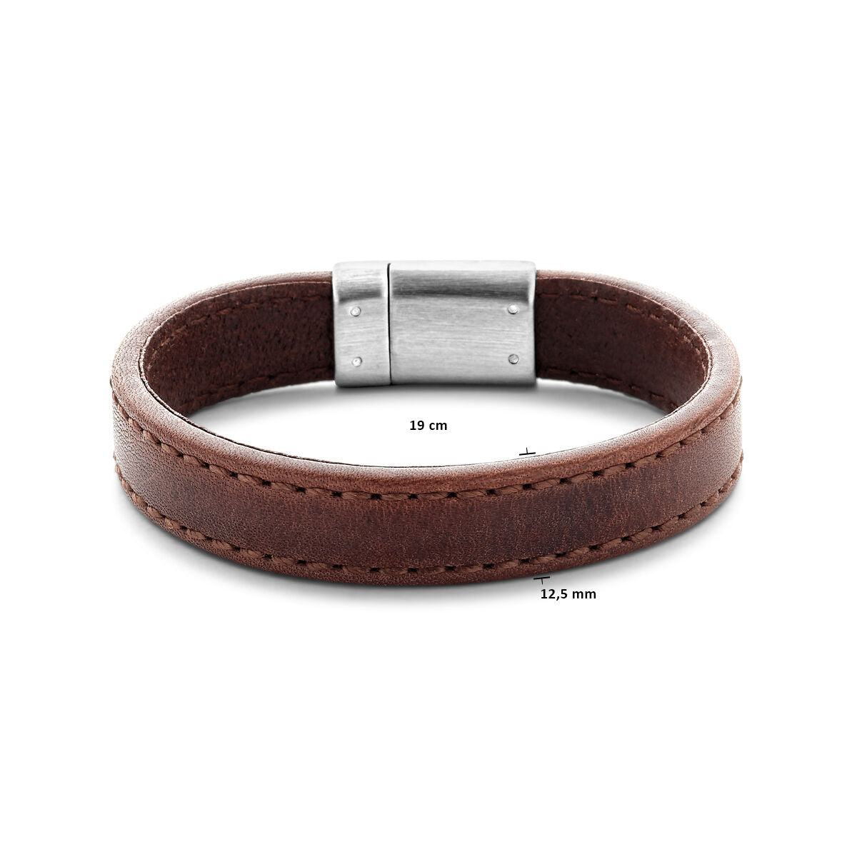 pulsera de cuero marrón oscuro 12,5 mm acero inoxidable