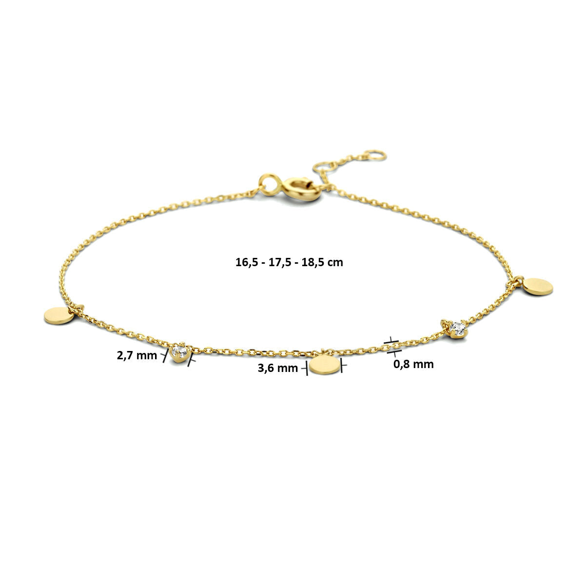 Pulsera de mujer oro círculos de circonita 14K