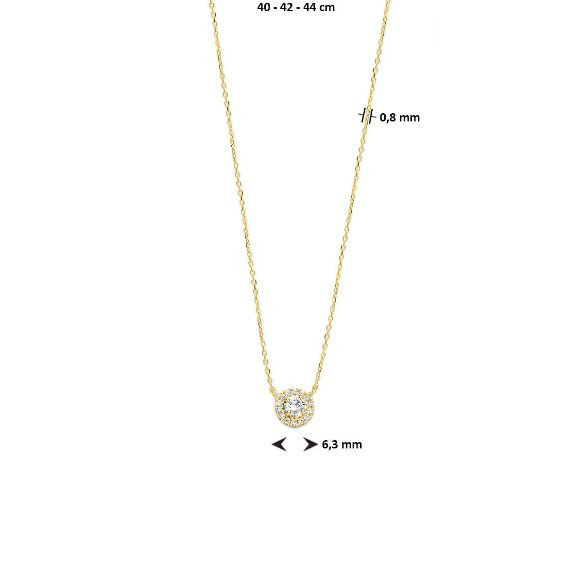 collar de zircón 40 - 42 - 44 cm halo 14K oro amarillo