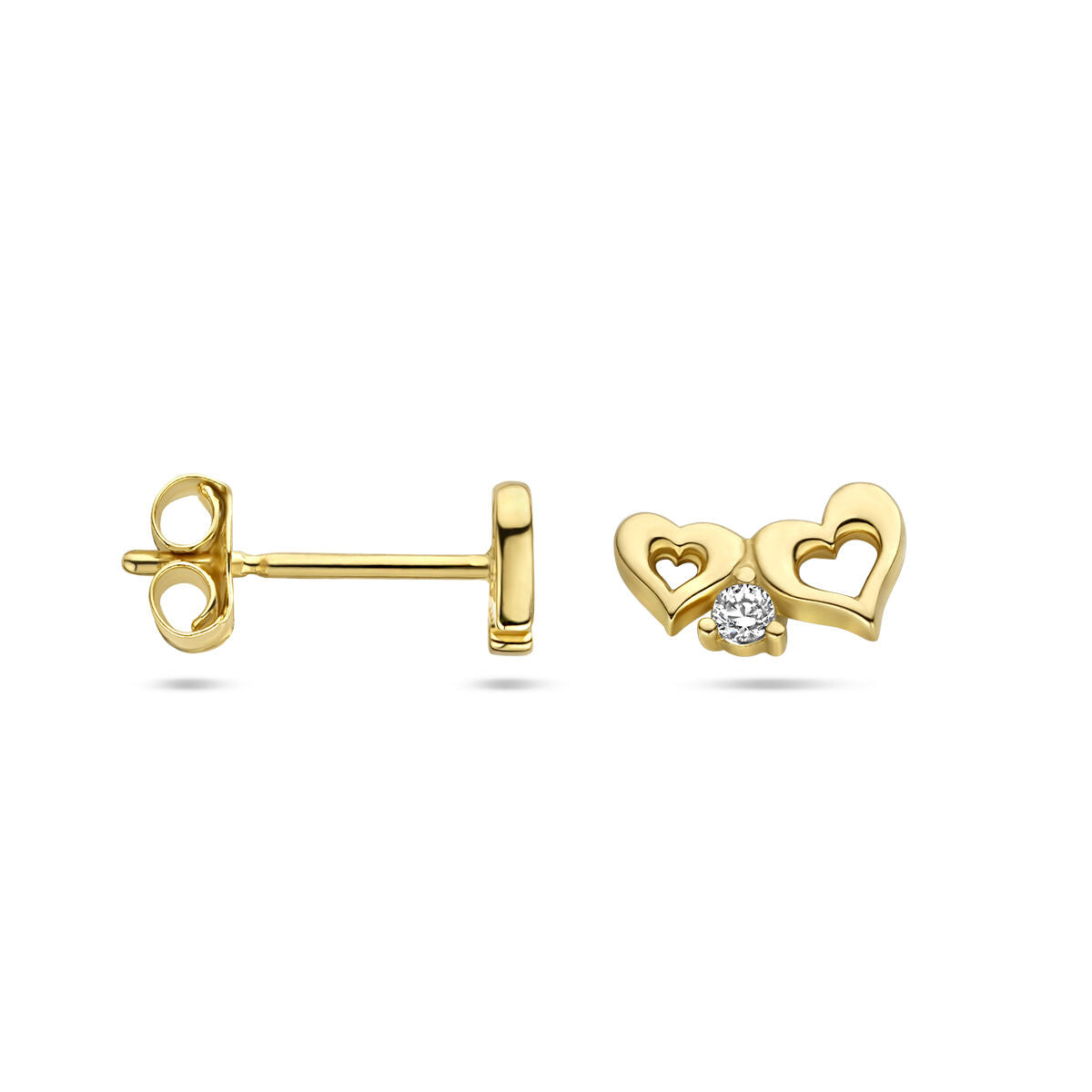 pendientes de botón corazones circonita 14K oro amarillo