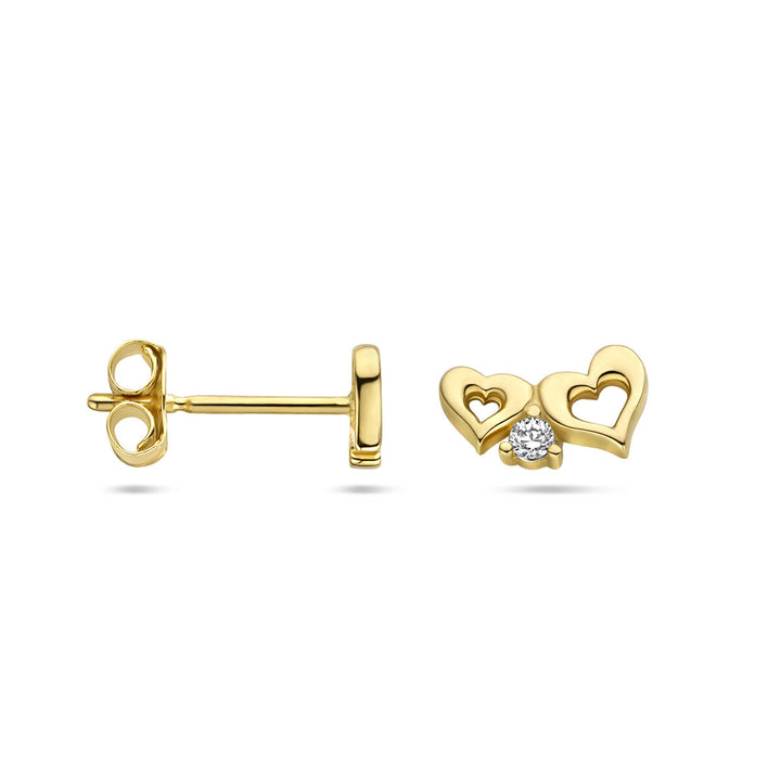 oorknoppen hartjes zirkonia 14K geelgoud