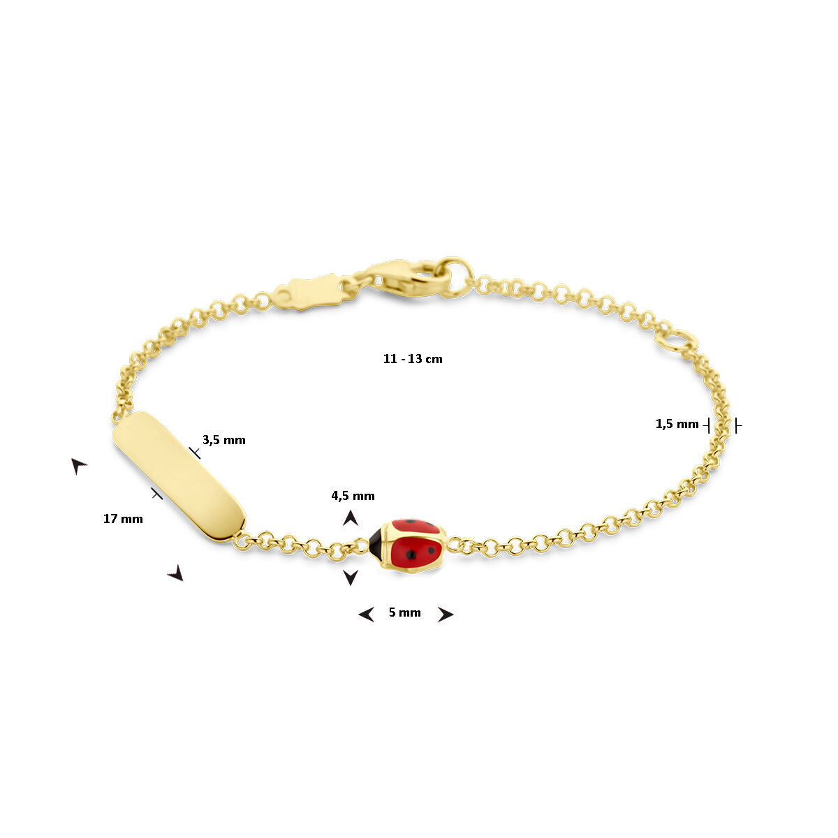 Pulsera infantil oro mariquita placa 3,5 mm 14K