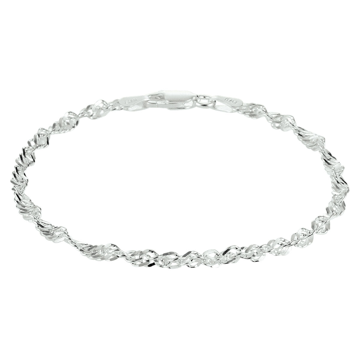 Pulsera de plata blanca de 2,75 mm con eslabones facetados en forma ovalada.