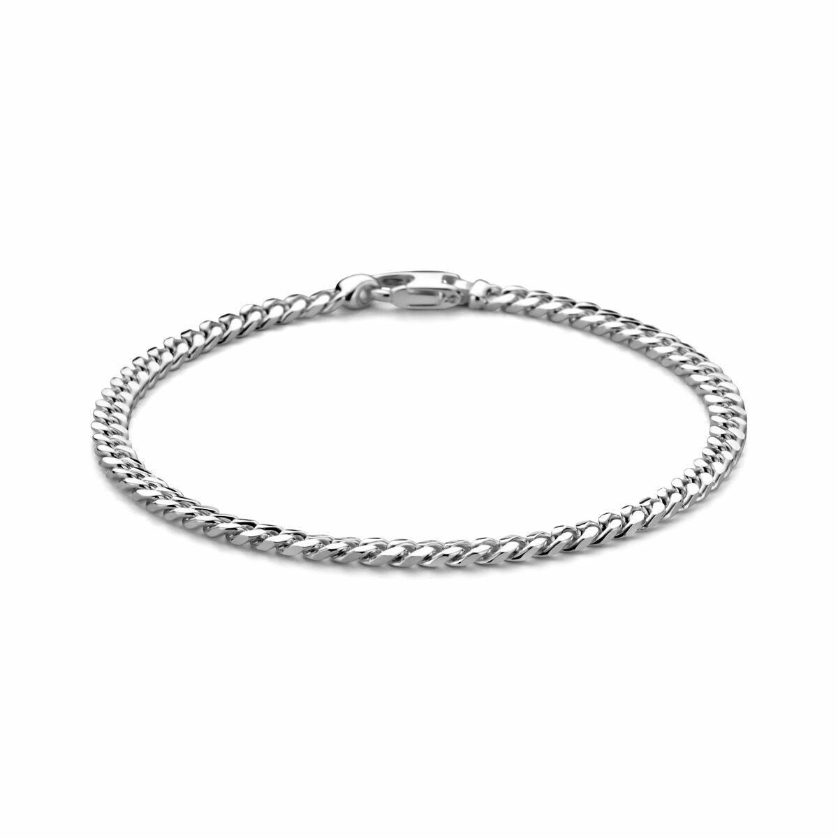 Pulsera gourmette de 4,0 mm, 21 cm, de plata blanca con acabado pulido en cuatro lados.