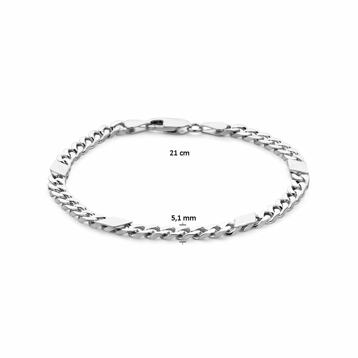 pulsera gourmette con separador 5,1 mm 21 cm 6 caras talladas plata blanco