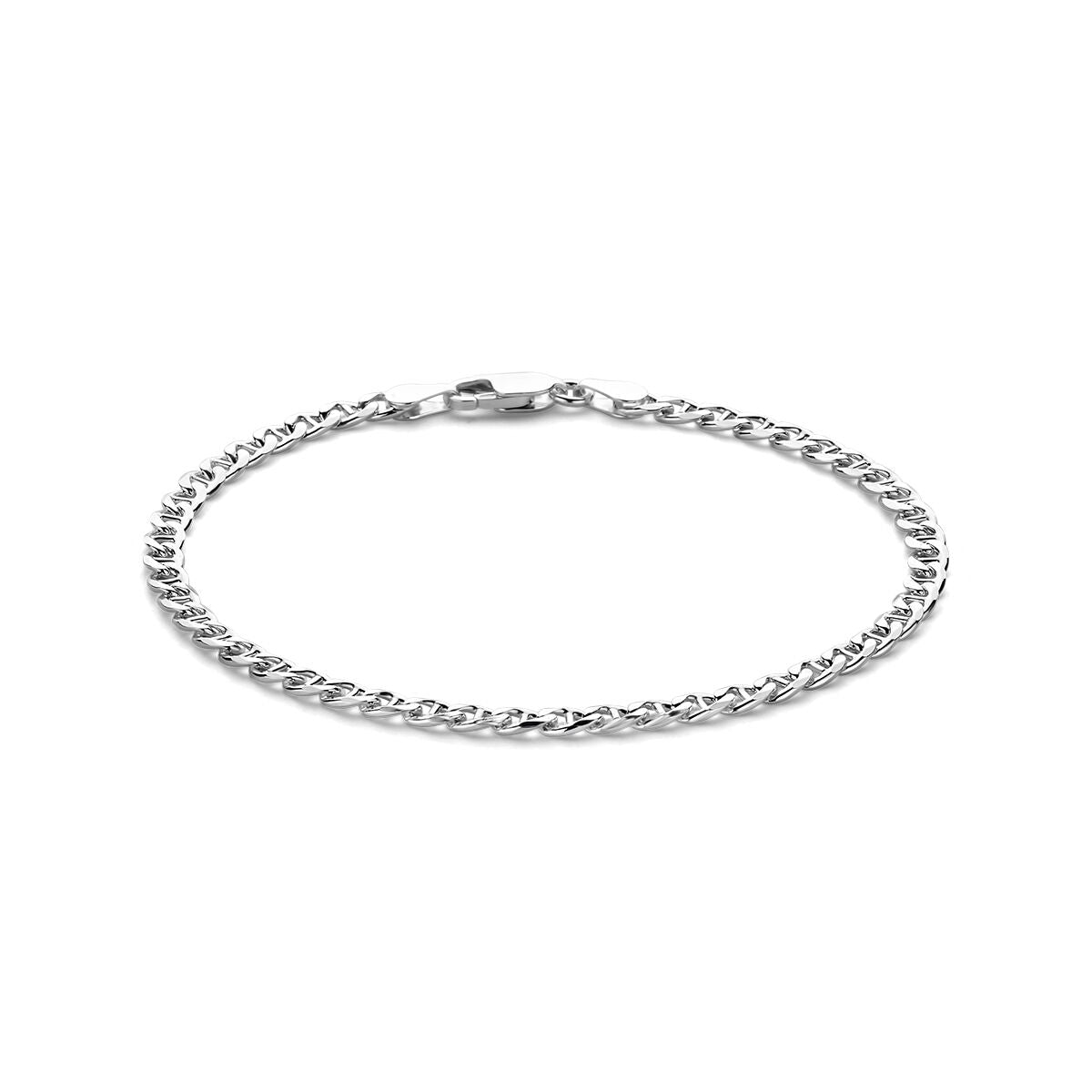 Pulsera gourmette de 21 cm en plata blanca con un eslabón rectangular de 3,8 mm.