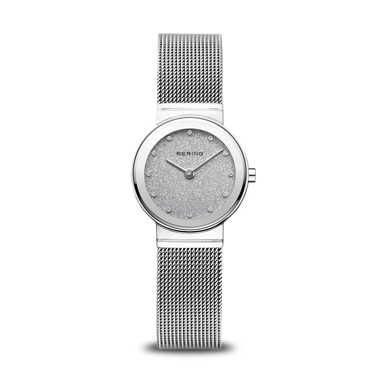 Reloj de mujer Bering con esfera Stardust, correa de malla plateada y detalles brillantes.