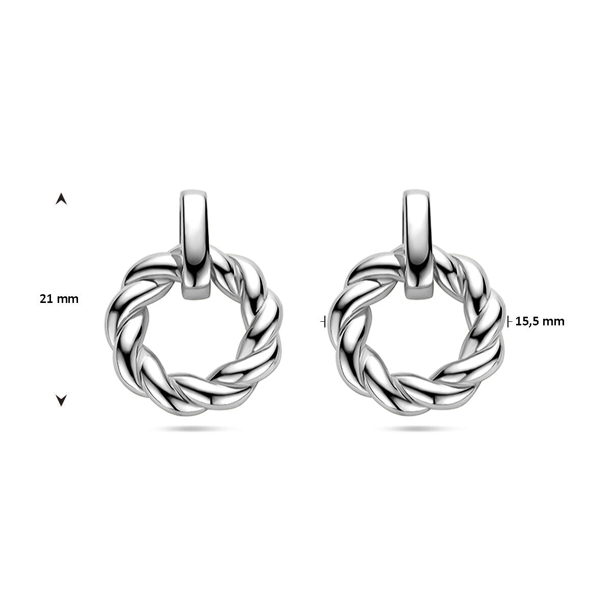pendientes círculo retorcido de plata rodiada