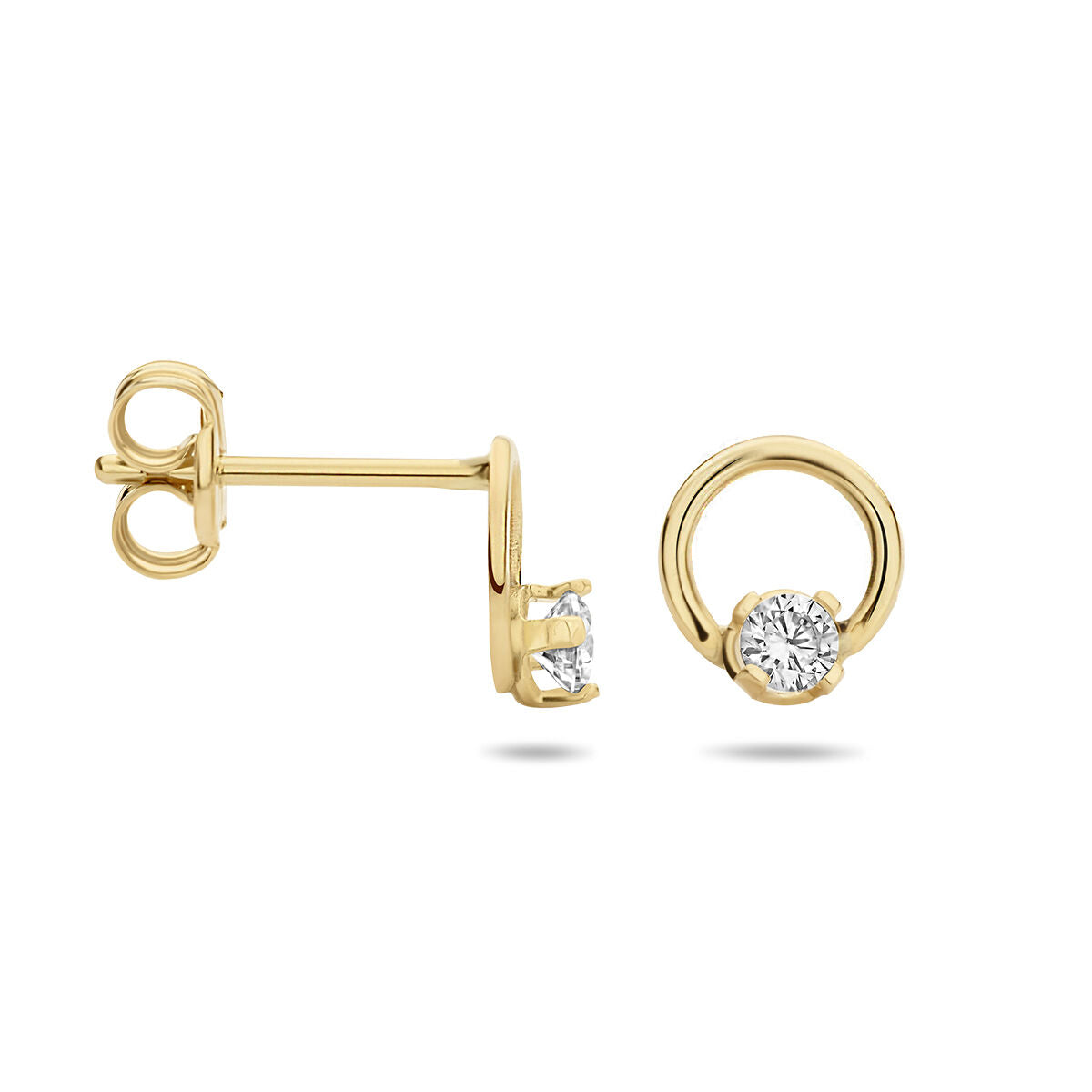 pendientes de botón círculo de circonita 14K oro amarillo