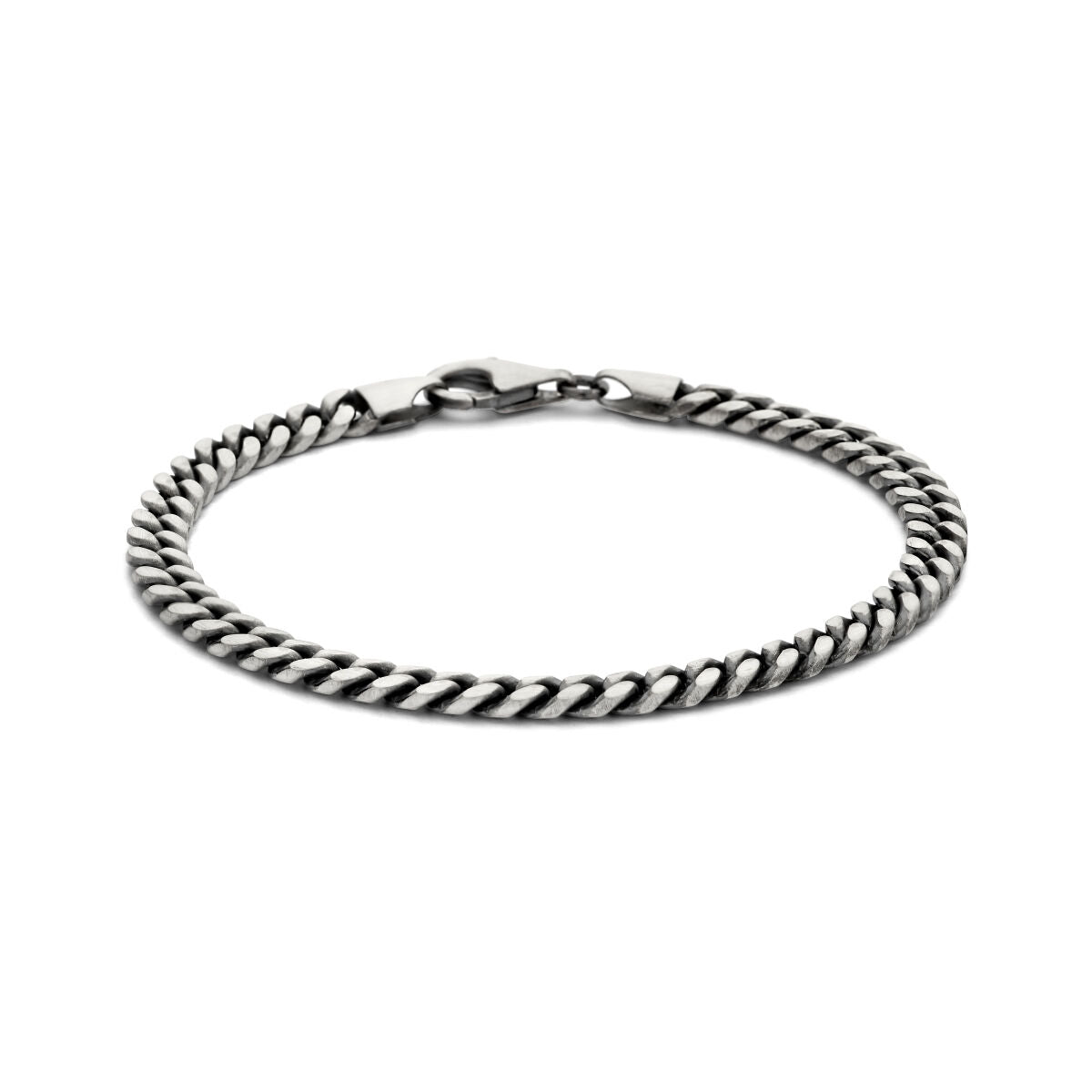 Pulsera de plata oxigenada de 5,0 mm con diseño de gourmette y seis lados pulidos.