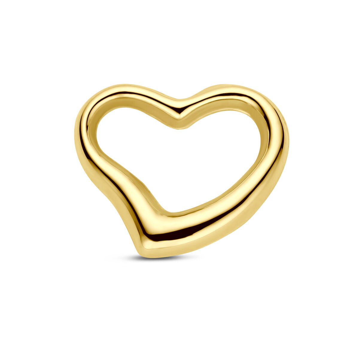 Colgante en forma de corazón de oro amarillo de 14 quilates con un diseño elegante y curvado.