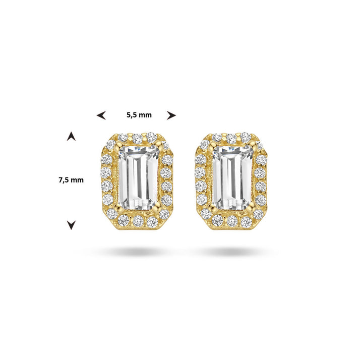 oorknoppen zirkonia halo 14K geelgoud