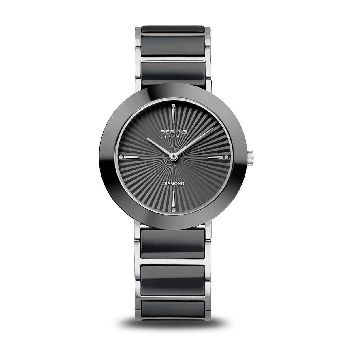 Reloj con esfera gris y pulsera de acero inoxidable, diseño minimalista y detalles en relieve.
