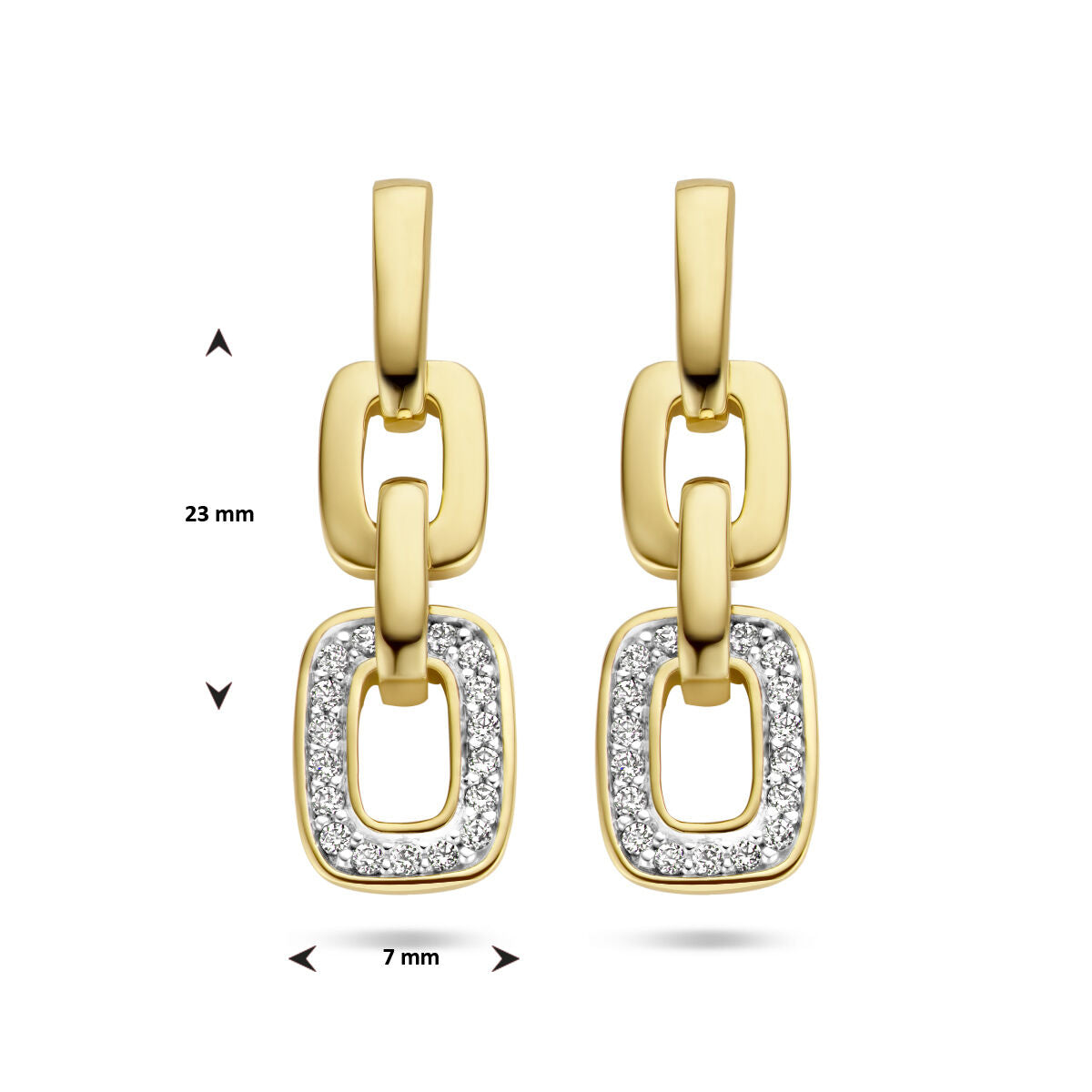 pendientes de cadena diamante 0.13ct (2x 0.065ct) h si oro amarillo 14K