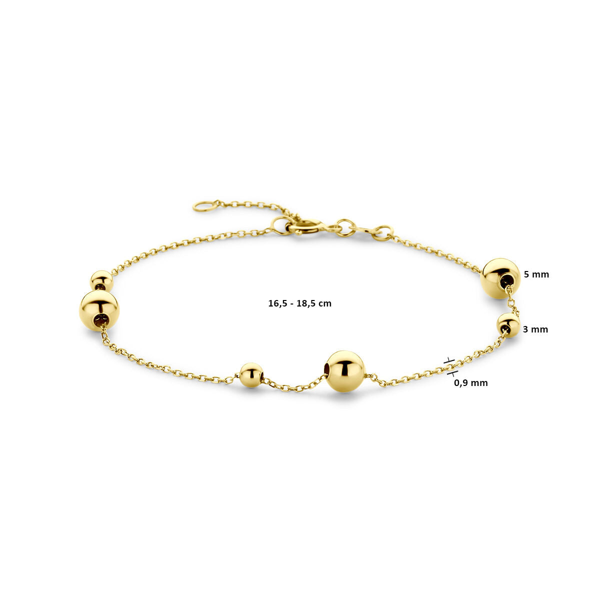 pulsera de bolitas 16,5 - 18,5 cm 14K oro amarillo