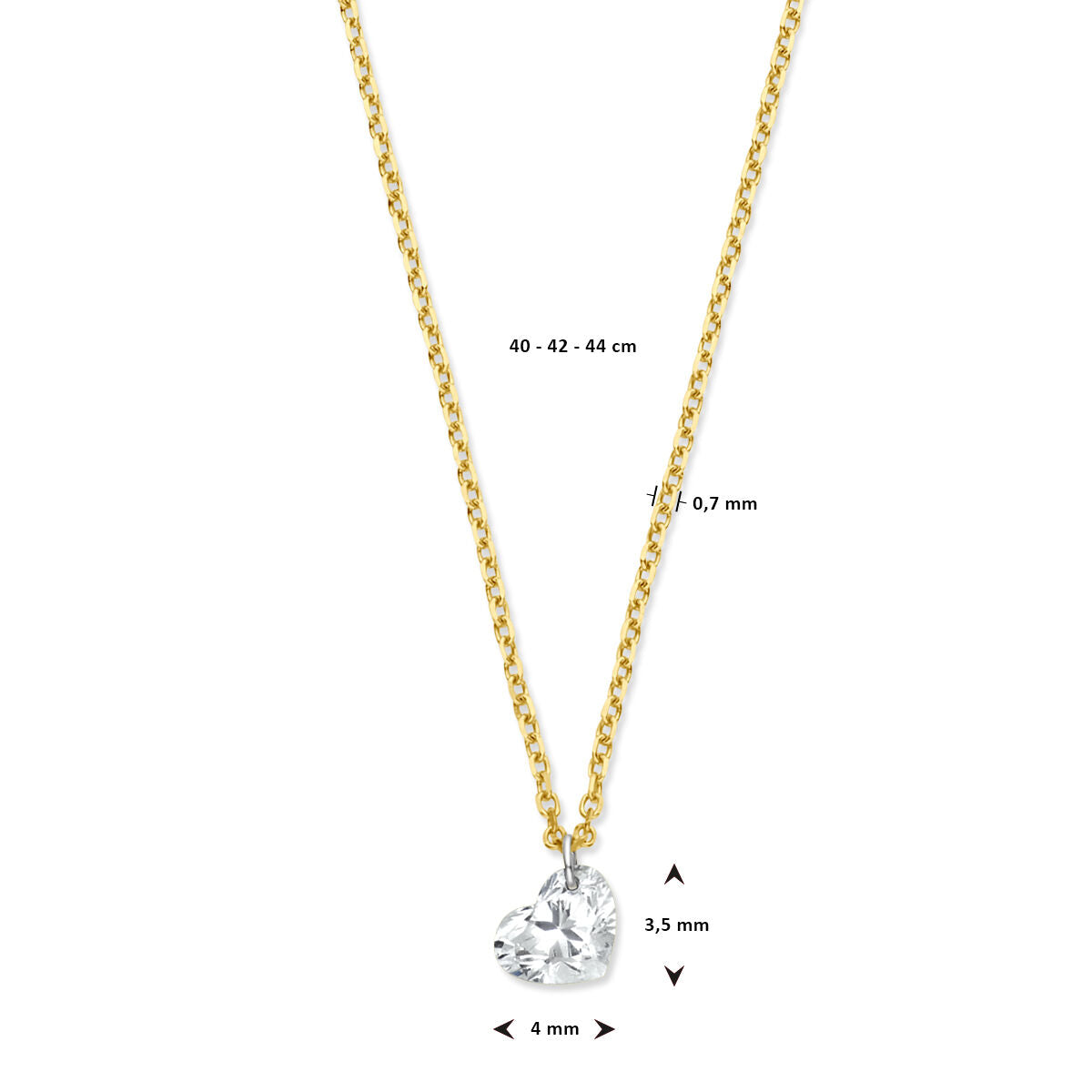 collar corazón diamante cultivado en laboratorio 0,7 mm 40 - 42 - 44 cm 0.25ct g si 14K oro amarillo