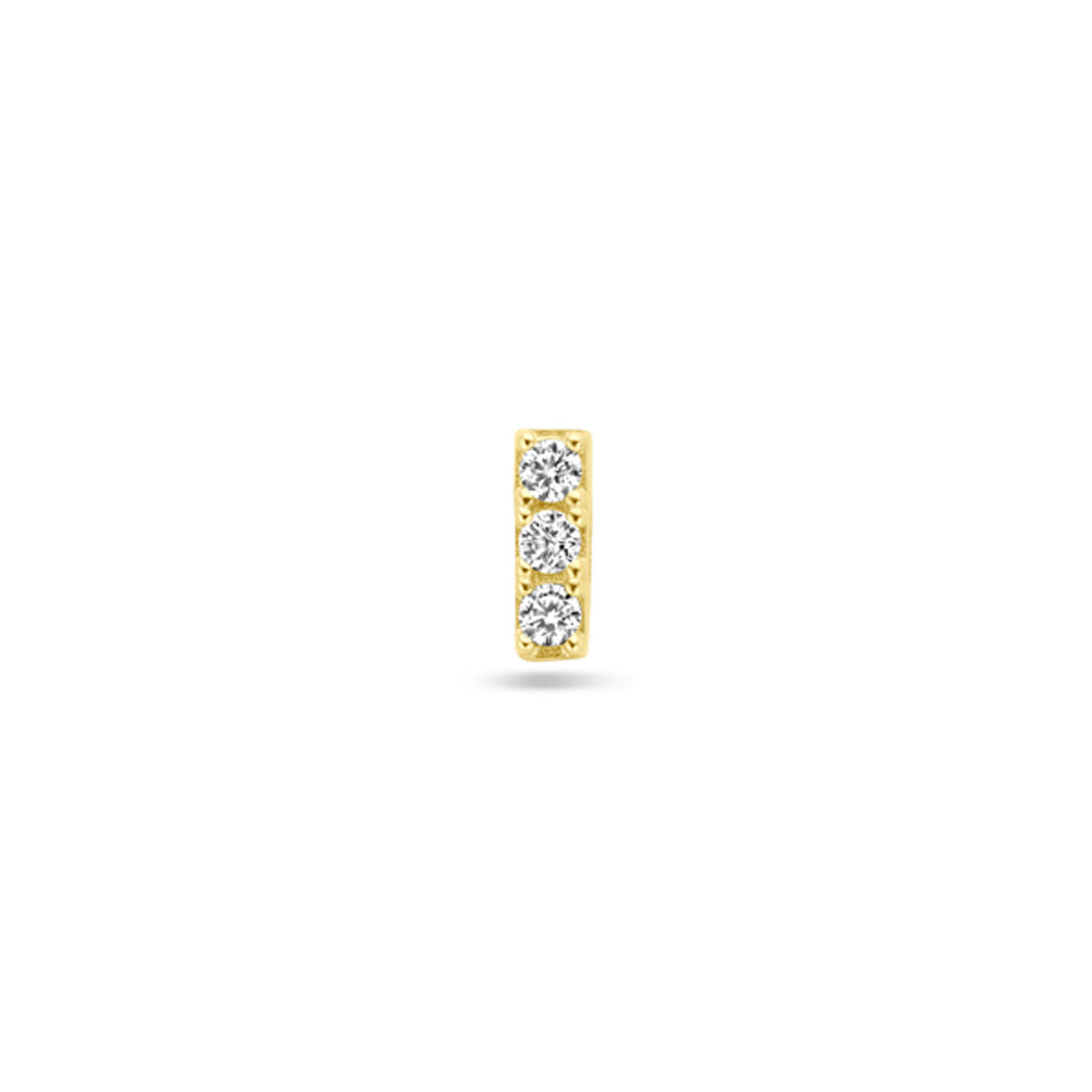 Pendiente de oro amarillo de 14K con tres circonitas de 5 mm en línea.