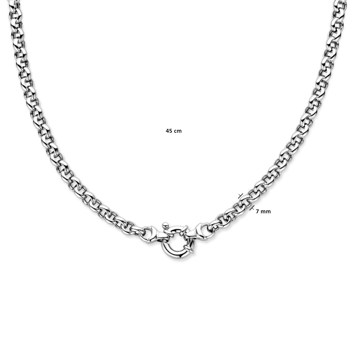 collar jasseron 7 mm con gran cierre de muelle en plata rodiada
