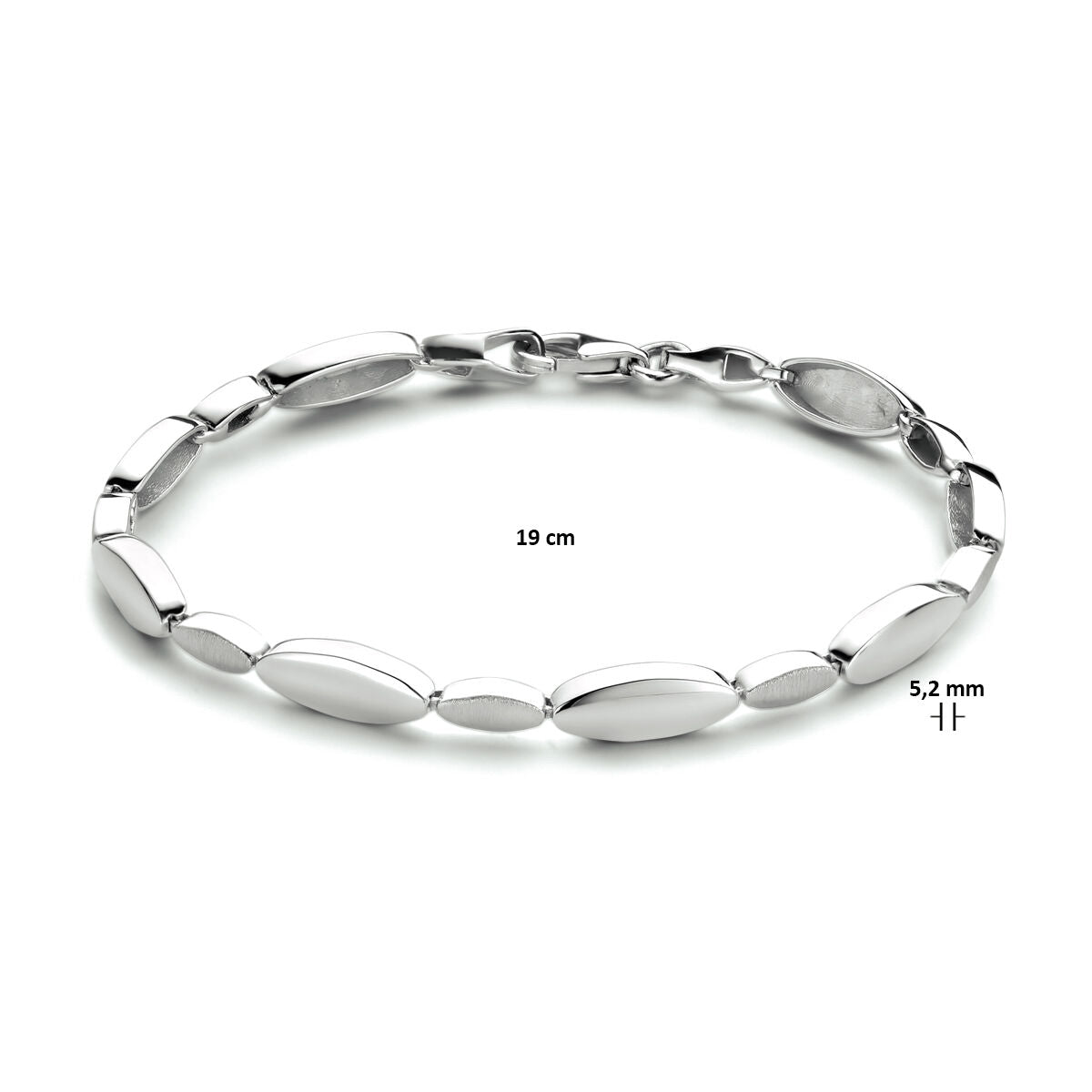 pulsera 5,2 mm 19 cm poli/mate plata rodiada