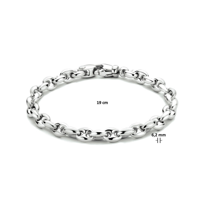 armband koffieboon 6,2 mm 19 cm zilver gerhodineerd