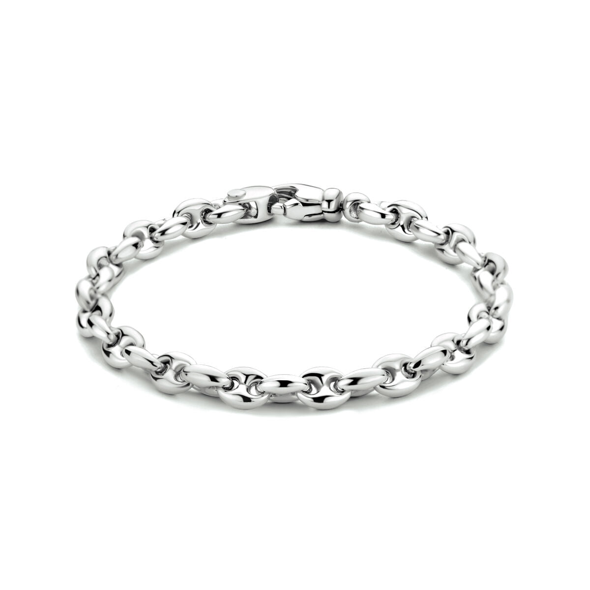 Pulsera de café de 6,2 mm y 19 cm, en plata rodiada con eslabones ovalados.