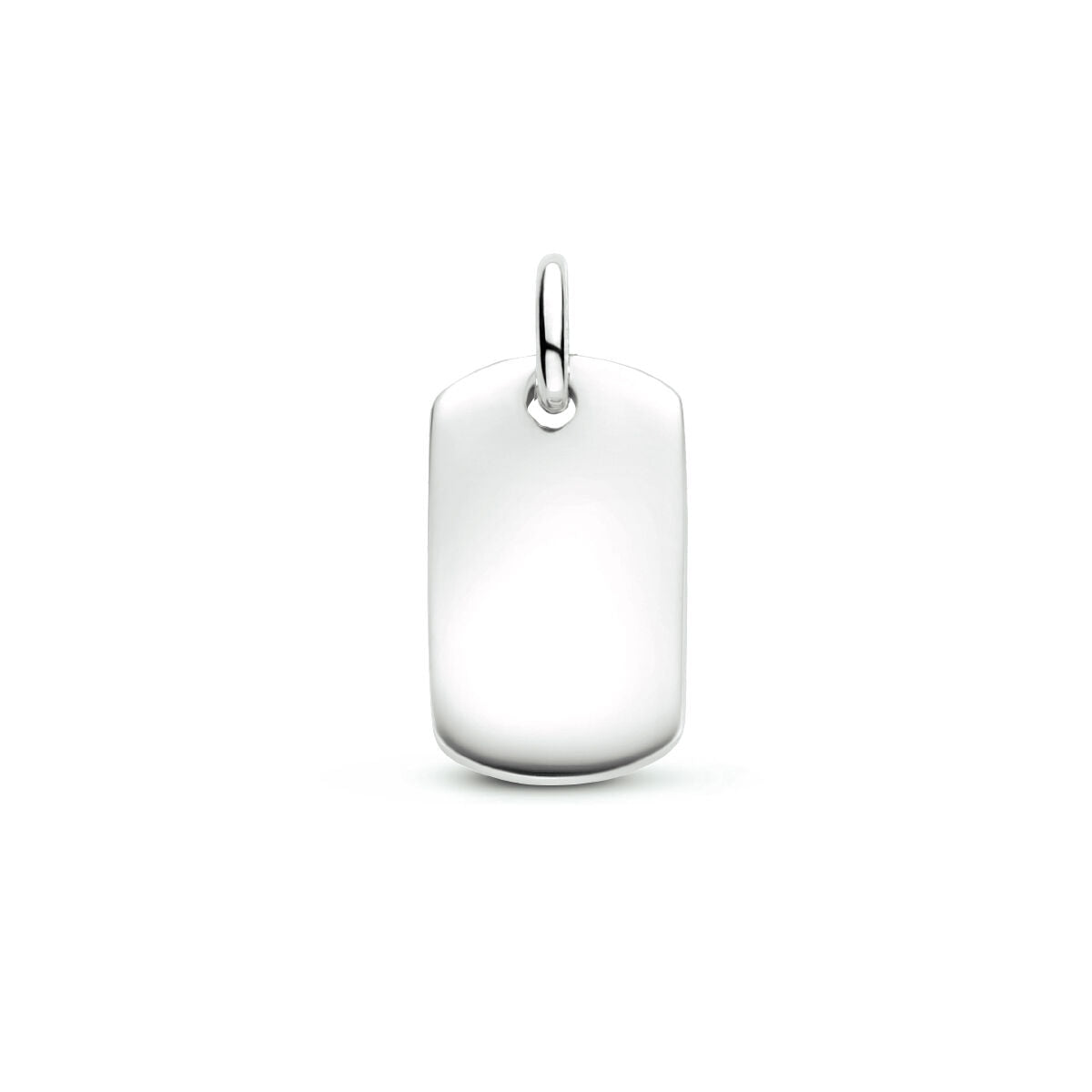 Colgante de plata rhodium con forma rectangular y superficie pulida.