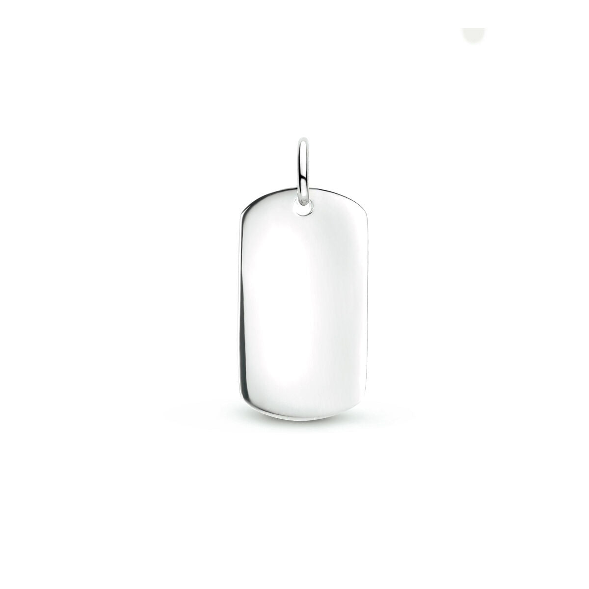 Colgante de plata rodiada con forma rectangular y superficie lisa, ideal para grabar.