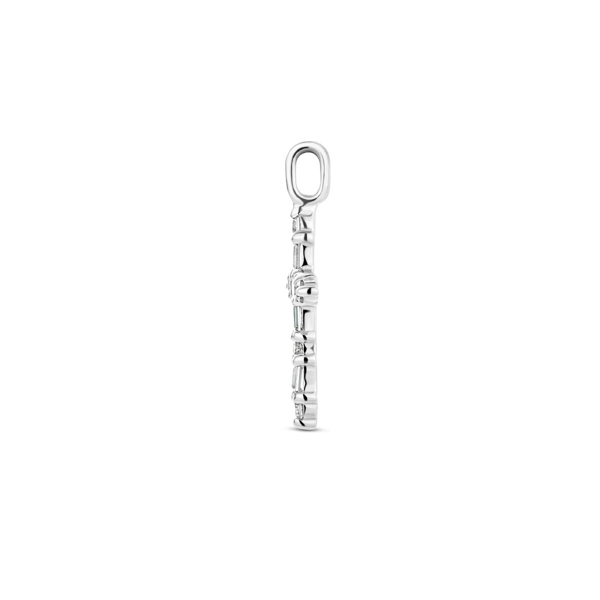 Colgante de cruz de plata rhodium con zirconias brillantes.