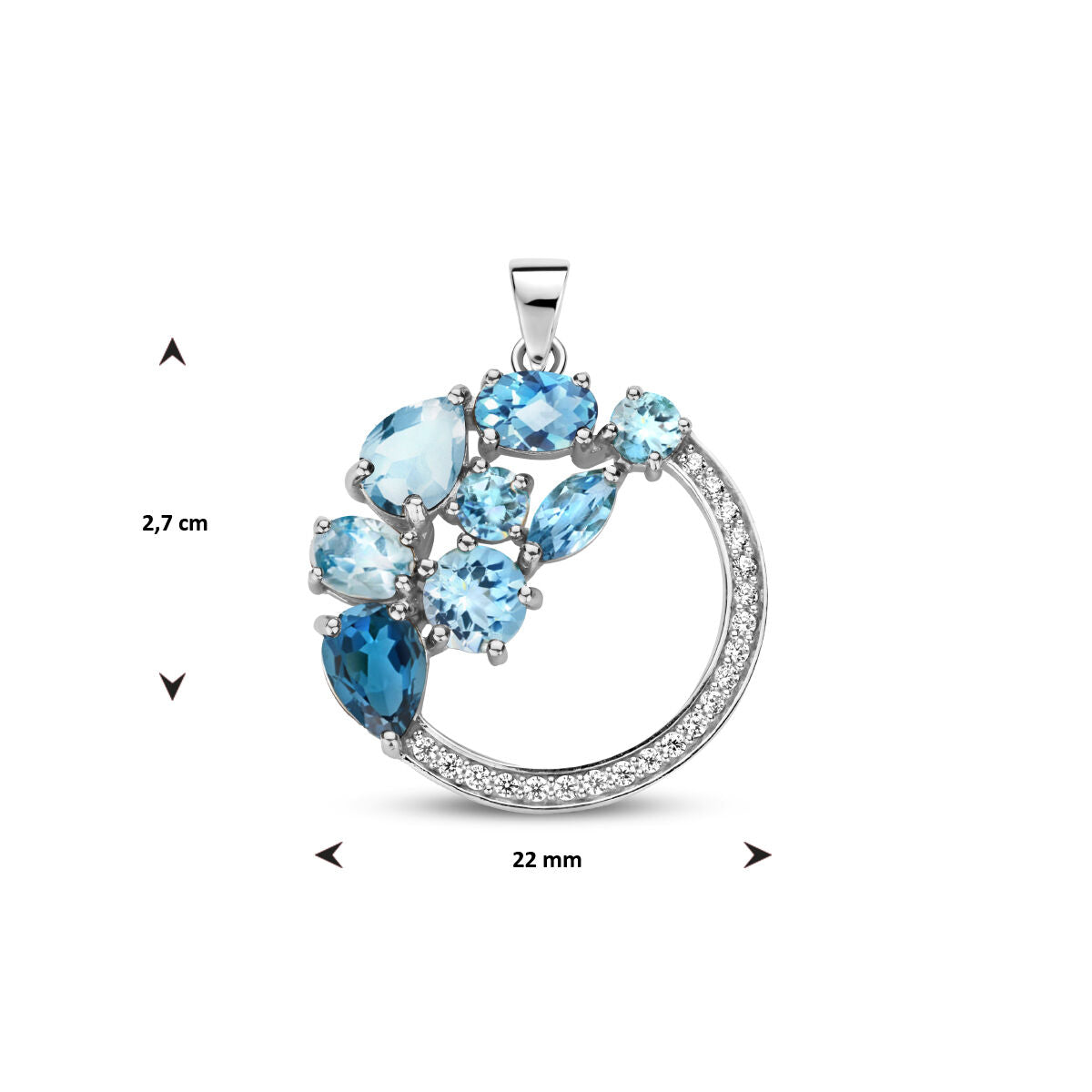 colgante círculo topacio azul y circonitas plata rodiada