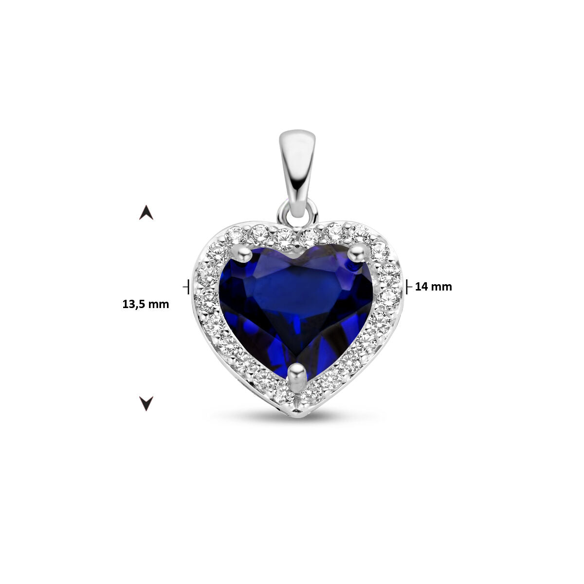 colgante corazón sintético zafiro y halo de circonita plata rodiada
