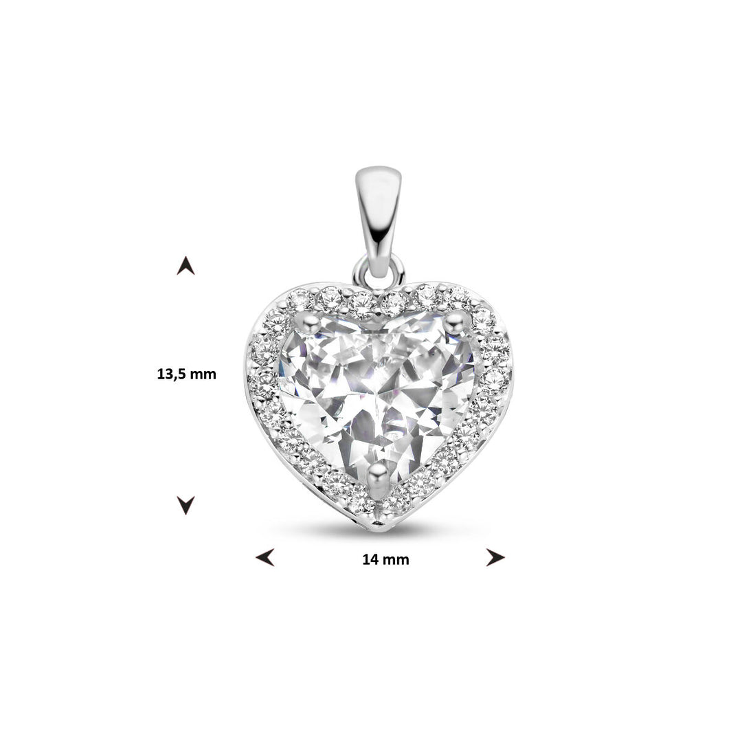 hanger hart zirkonia halo zilver gerhodineerd