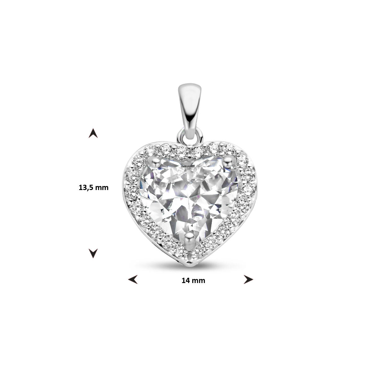 colgante corazón zirconia halo plata rodiada