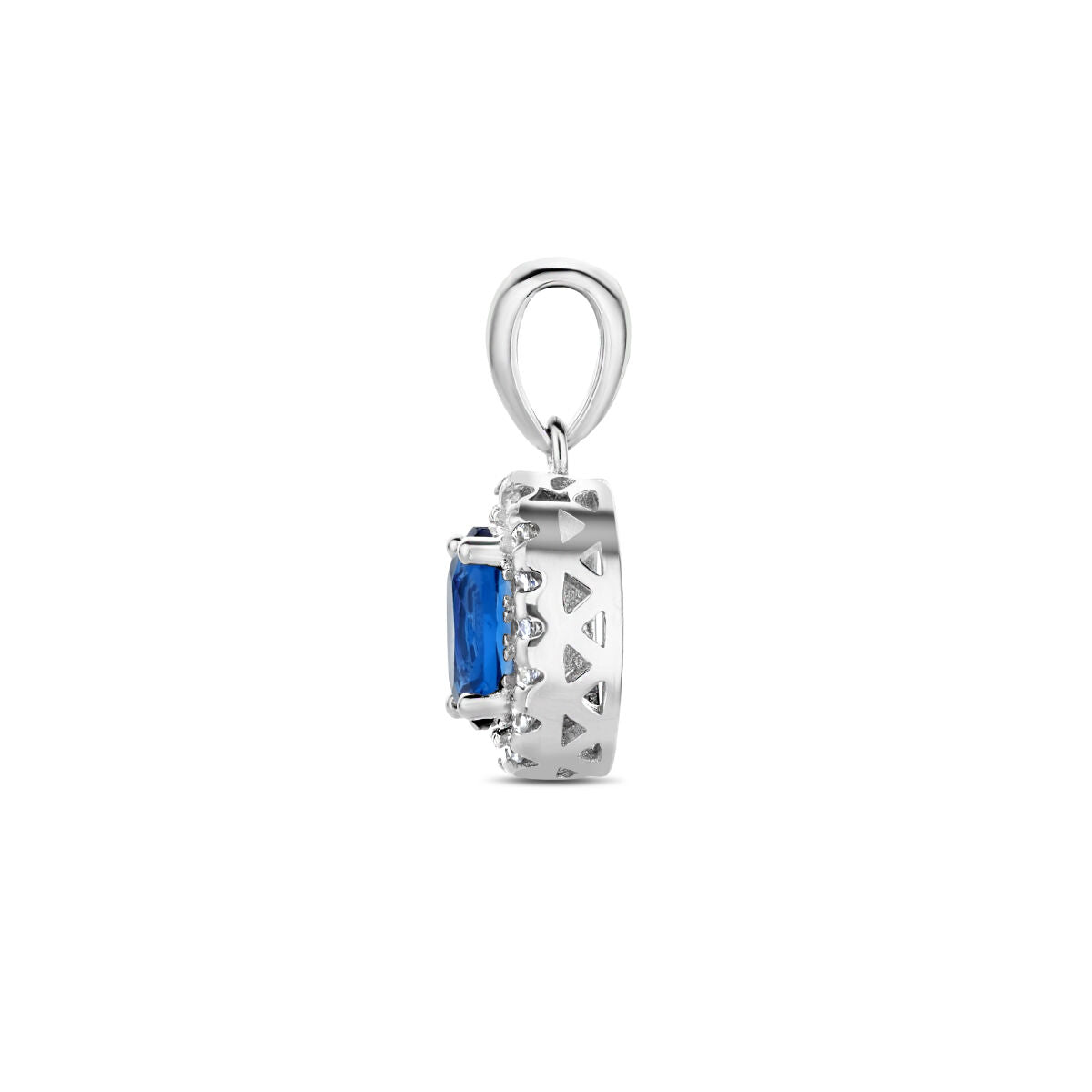 colgante de zircónia zafiro halo plata rodiada