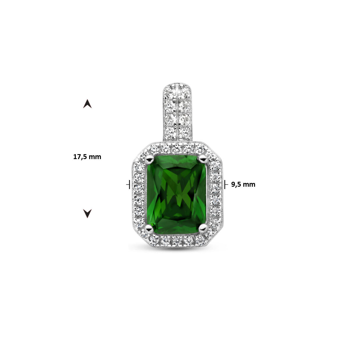 colgante de zirconia verde y blanca halo de plata rodiada