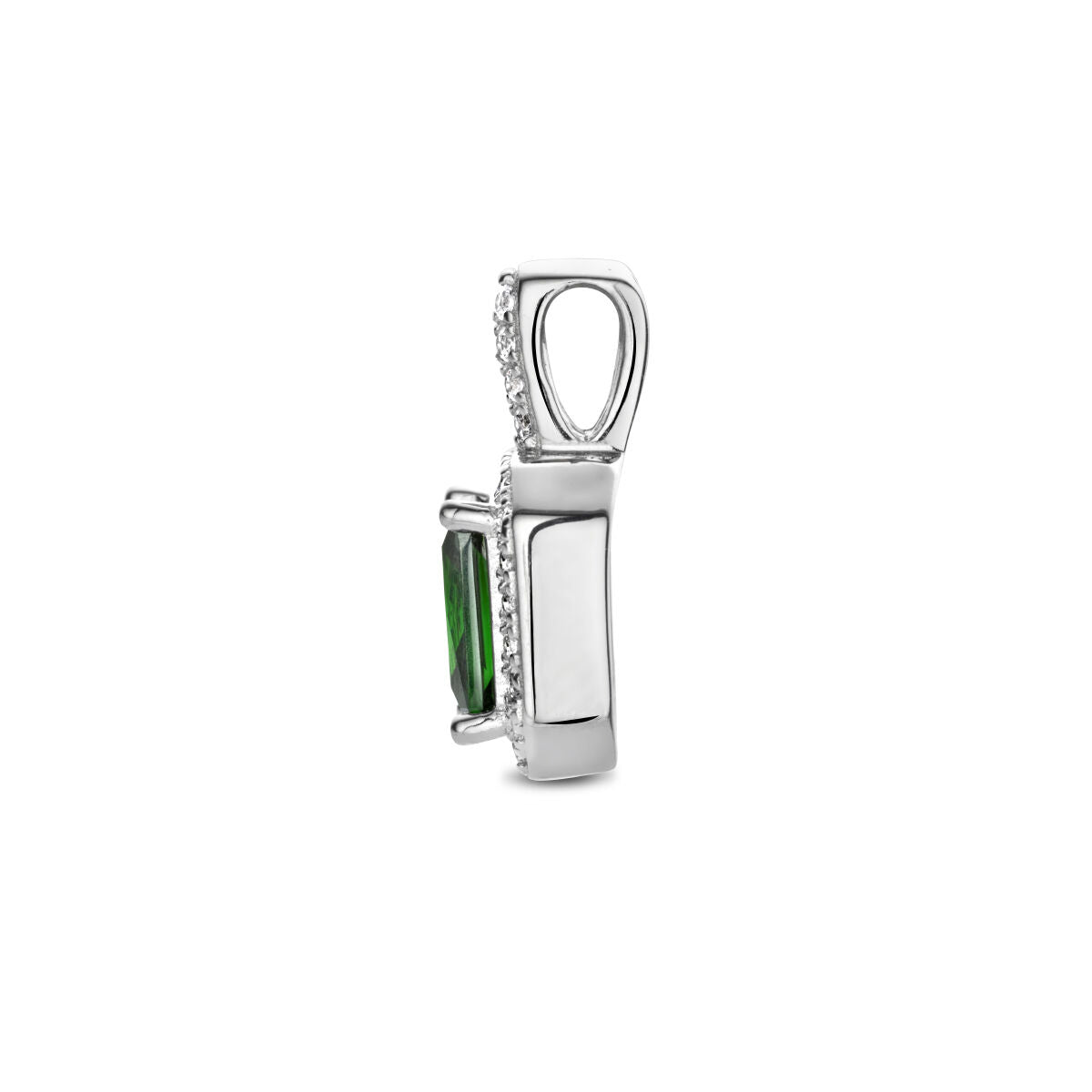 colgante de zirconia verde y blanca halo de plata rodiada