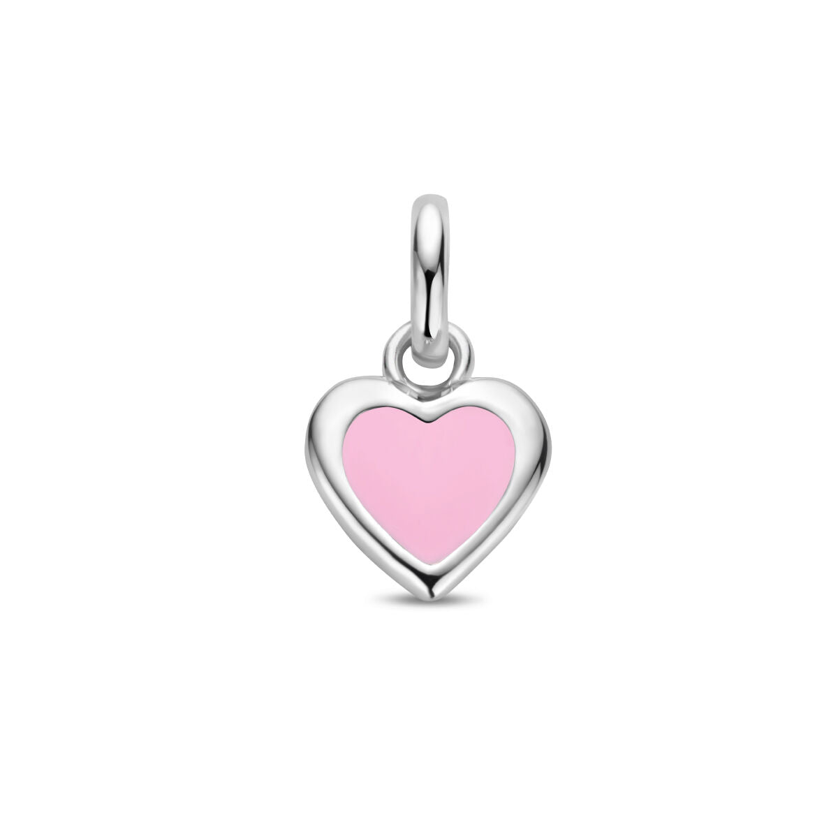 Colgante en forma de corazón de plata rodiada con interior rosa.