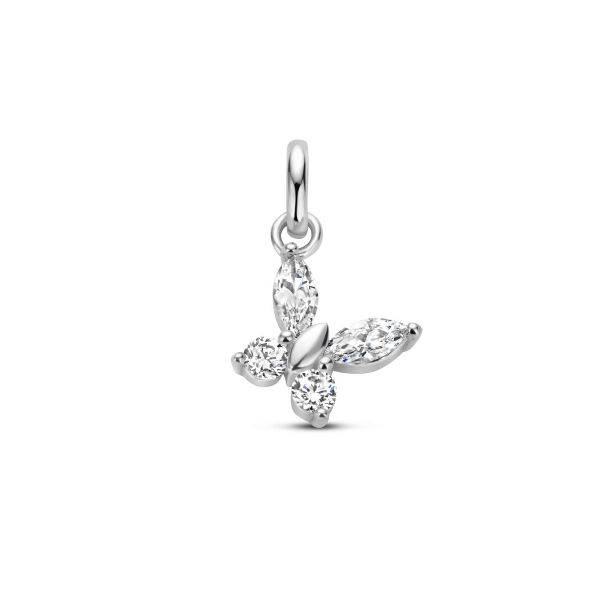 Colgante de mariposa con circonitas en plata rodiada.