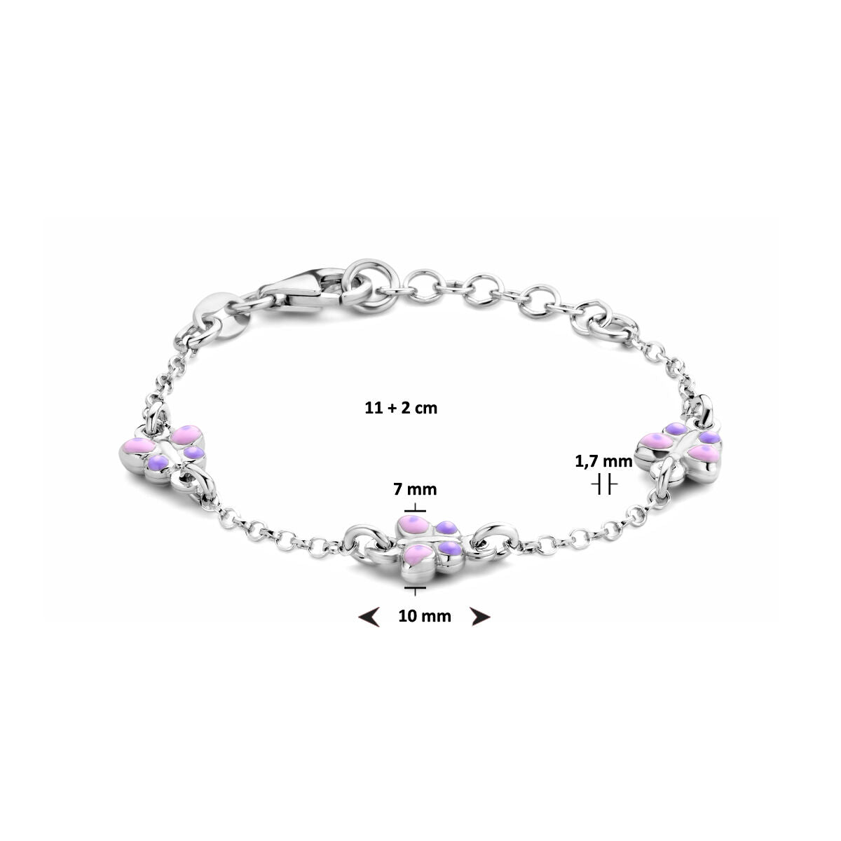pulsera mariposas 11 + 2 cm plata rodiada