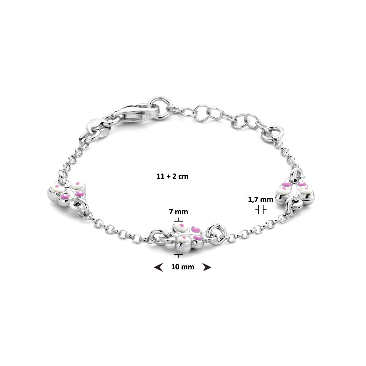 pulsera mariposas 11 + 2 cm plata rodiada