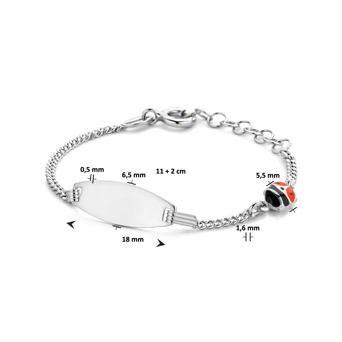 pulsera de grabado mariquita placa 6,5 mm 11 + 2 cm plata rodiada