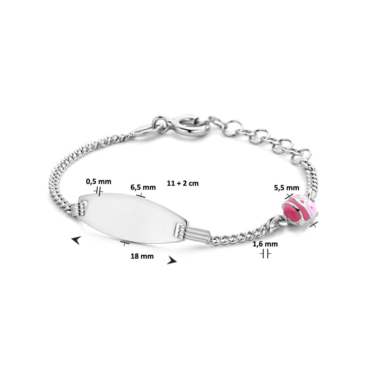 pulsera de grabado mariquita placa 6,5 mm 11 + 2 cm plata rodiada