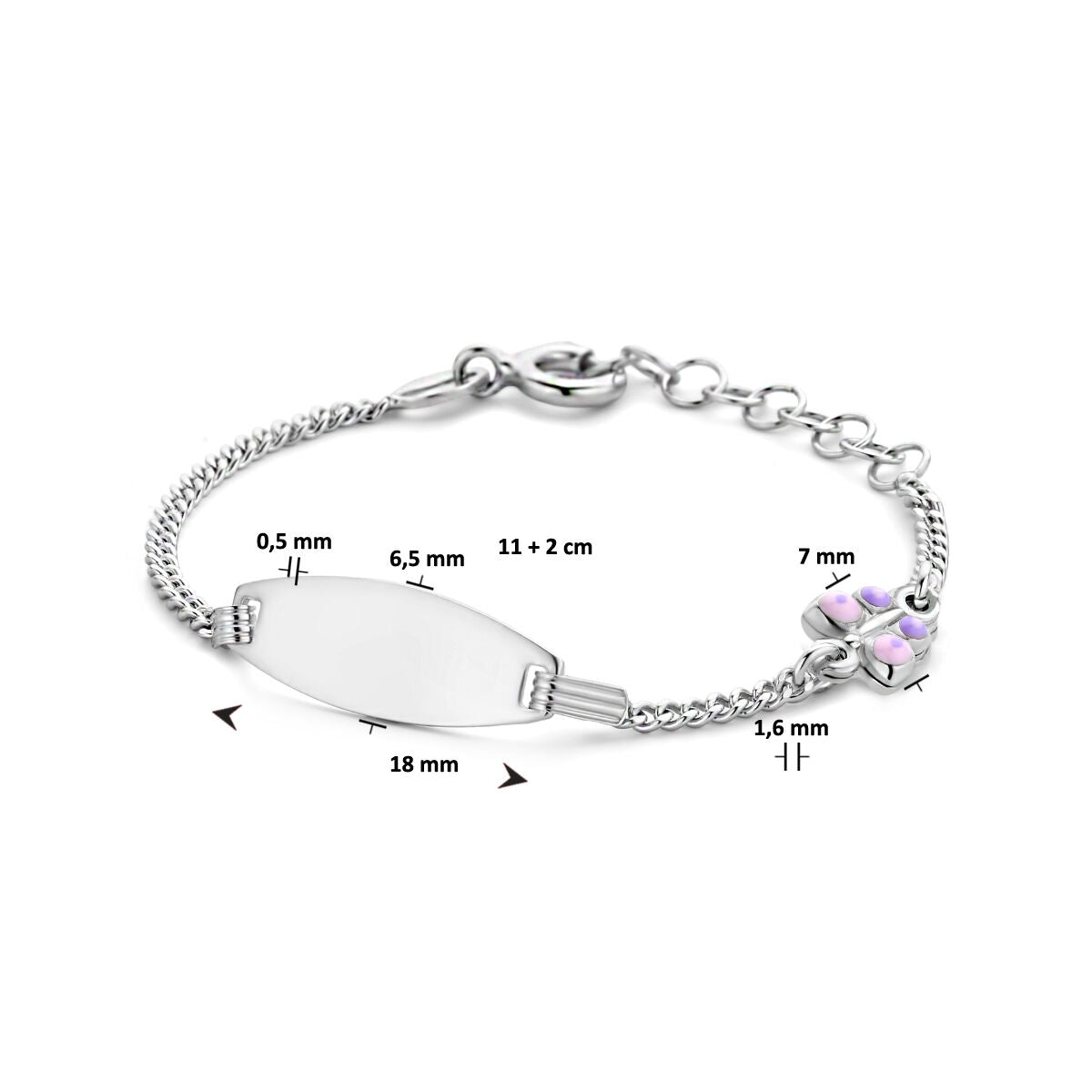pulsera de grabado mariposa placa 6,5 mm 11 + 2 cm plata rodiada