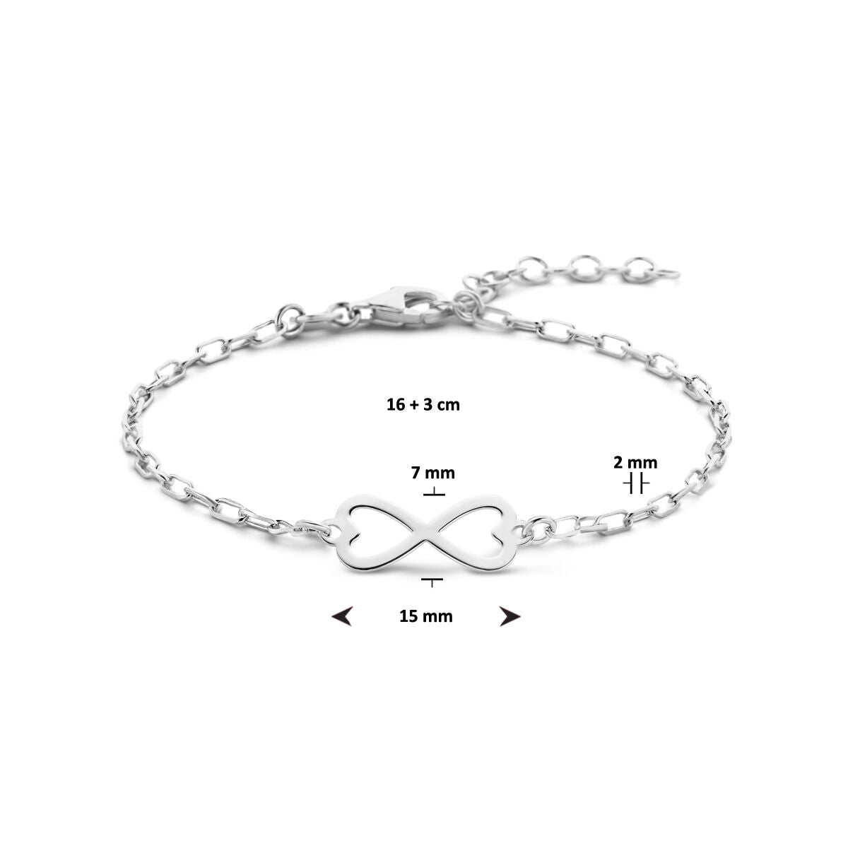 pulsera infinity 16 + 3 cm plata rodiada