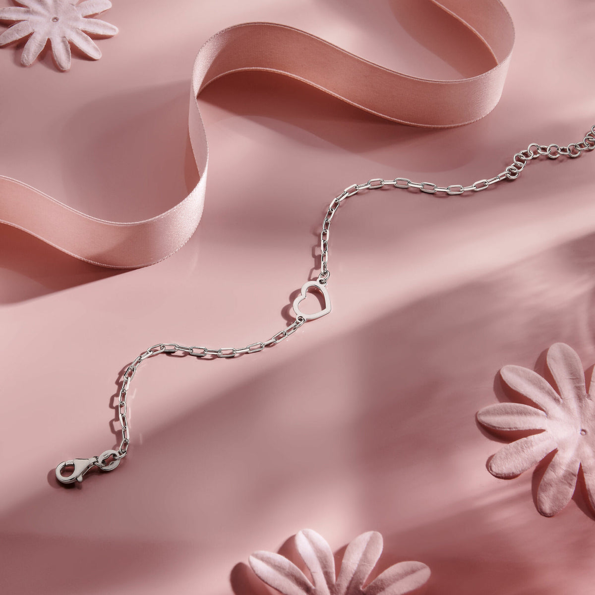 pulsera corazón 16 + 3 cm plata rodiada