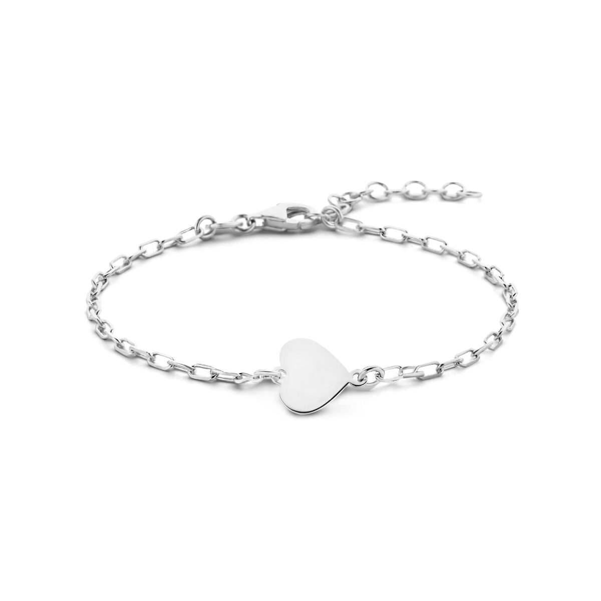 Pulsera de plata con un colgante en forma de corazón, ajustable de 16 a 19 cm.